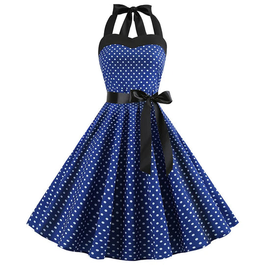 Dames Retro Jurk met Stippen en Strik