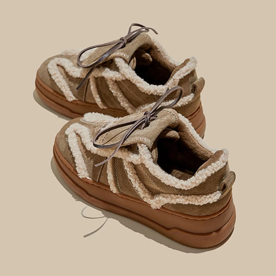 Vrouwen | Winter Sneakers | Fleece-Gevoerd | Echte Leer Look | Antislip Flats