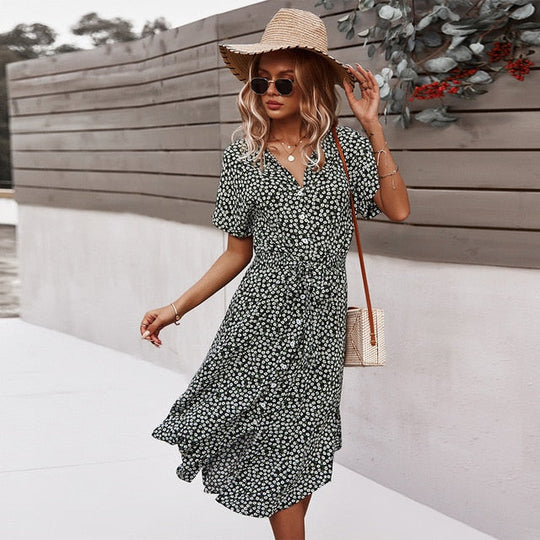 Zomer midi jurk met bloemenprint