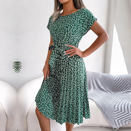 Dames Midi Jurk met Bloemenpatroon en Ceintuur