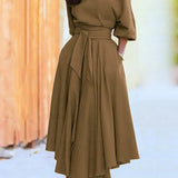 Elegante dames midi-jurk met blote schouder en riem