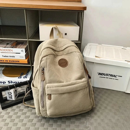 Corduroy Rugzak voor Studenten – Grote Capaciteit – Unisex Schoudertas voor School, Reizen en Dagelijks Gebruik