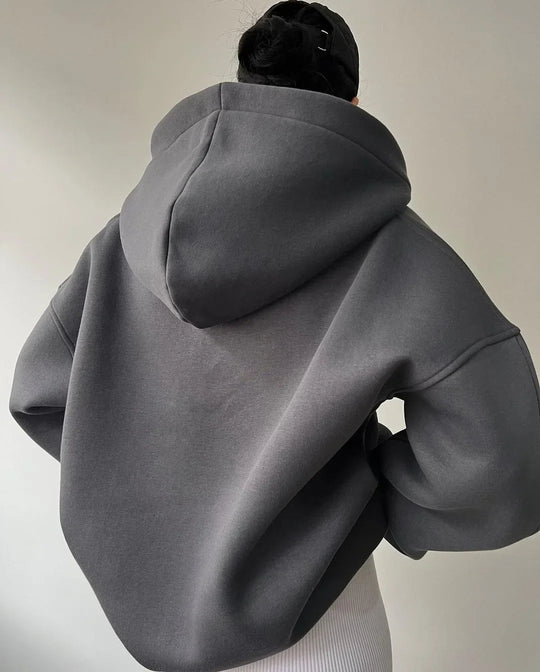 Dames Oversized Pullover Hoodie met Open V-Hals Kraag Ontwerp