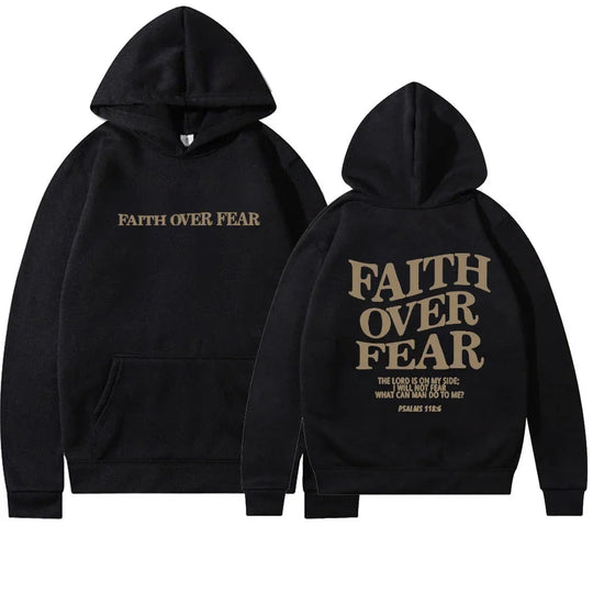 Dames Oversized Hoodie met Faith Over Fear Bijbelvers Print