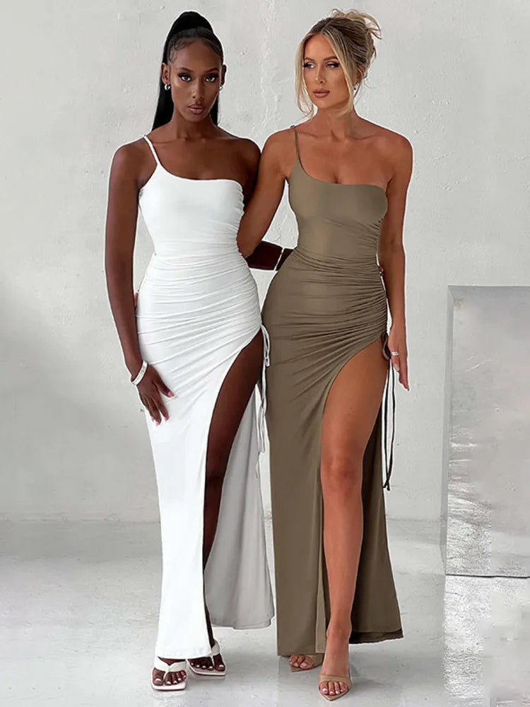 Dames Maxi Jurk Eén Schouder met Asymmetrische Splits