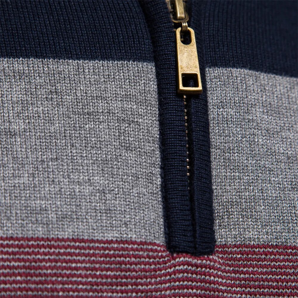 Heren Gestreepte Quarter-Zip Trui met Modern Slim Fit Ontwerp