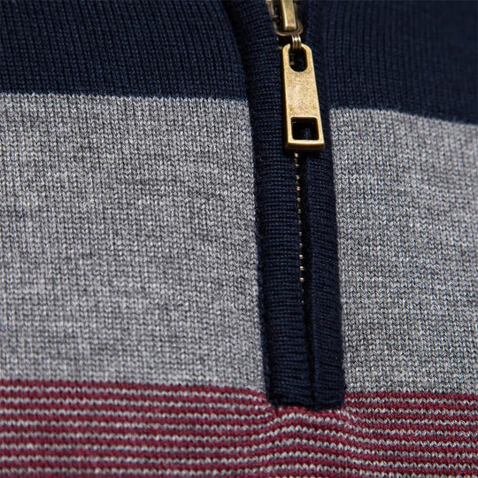 Heren Gestreepte Quarter-Zip Trui met Modern Slim Fit Ontwerp