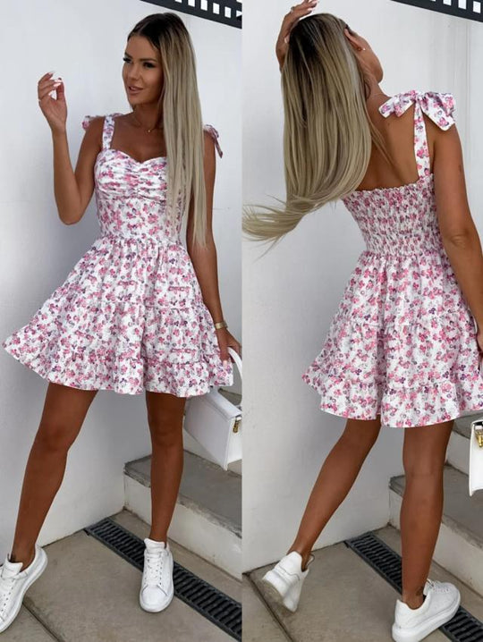 Zomerse Jurk met Bloemen en Bindbandjes