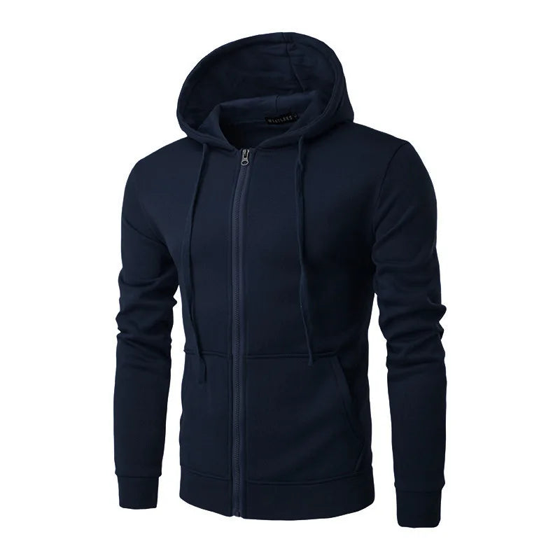 Heren Zip-Up Sport Hoodie met Trekkoord Capuchon en Slim Fit