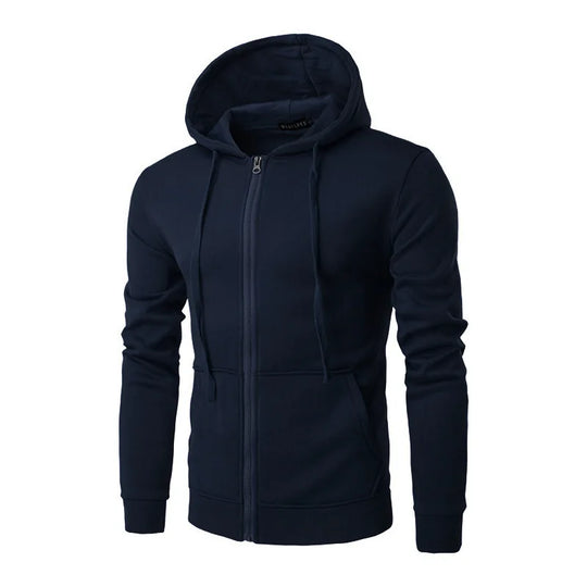 Heren Zip-Up Sport Hoodie met Trekkoord Capuchon en Slim Fit