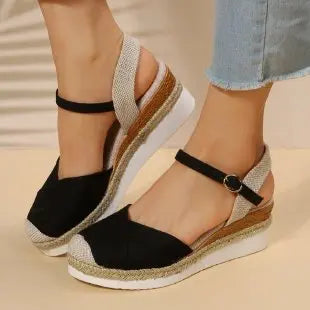 Dames sandalen op espadrille platform met bandje