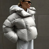 Bonnyshow Dames Winter Puffer Jas | Warme Katoenen Parka met Capuchon | Losse Gequiltde Broodjas met Rits