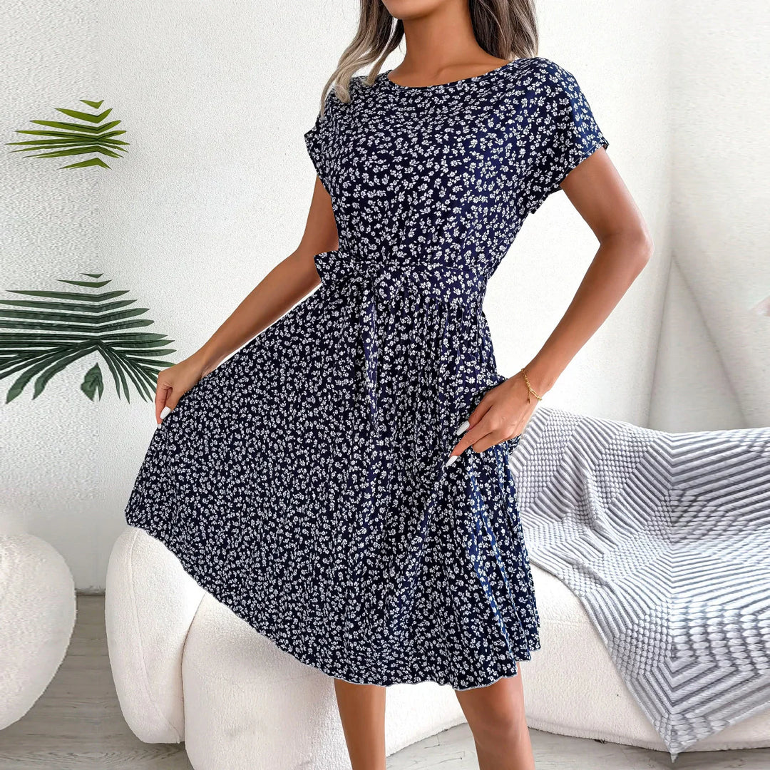 Dames Midi Jurk met Bloemenpatroon en Ceintuur