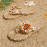 Dames sandalen op espadrille zool met bloemenaccent