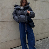 Bonnyshow Dames Winter Puffer Jas | Warme Katoenen Parka met Capuchon | Losse Gequiltde Broodjas met Rits