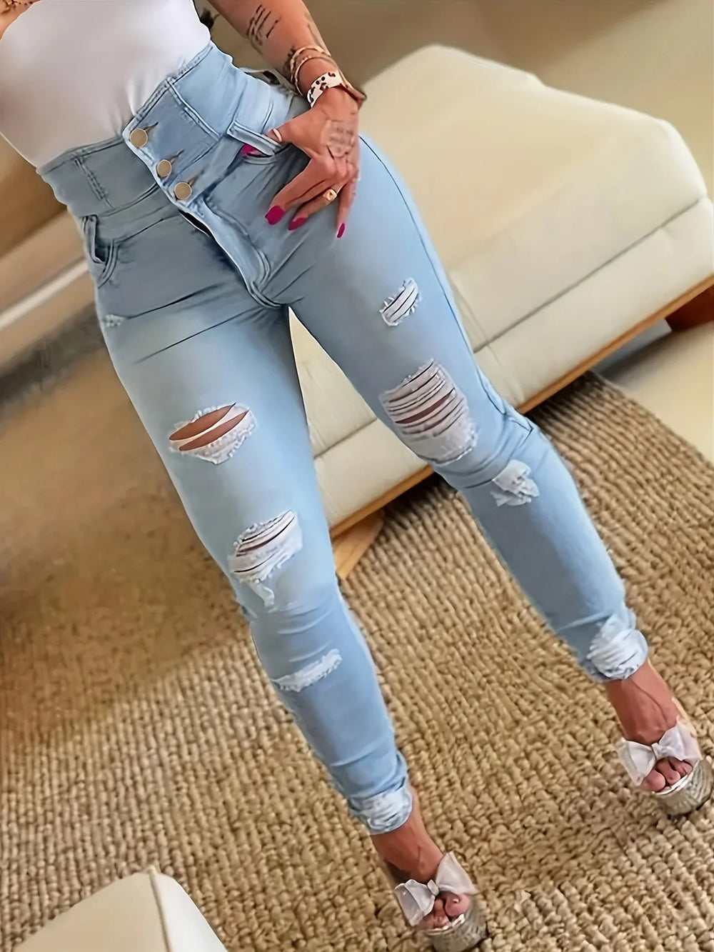 Dames Skinny Jeans met Slijtage