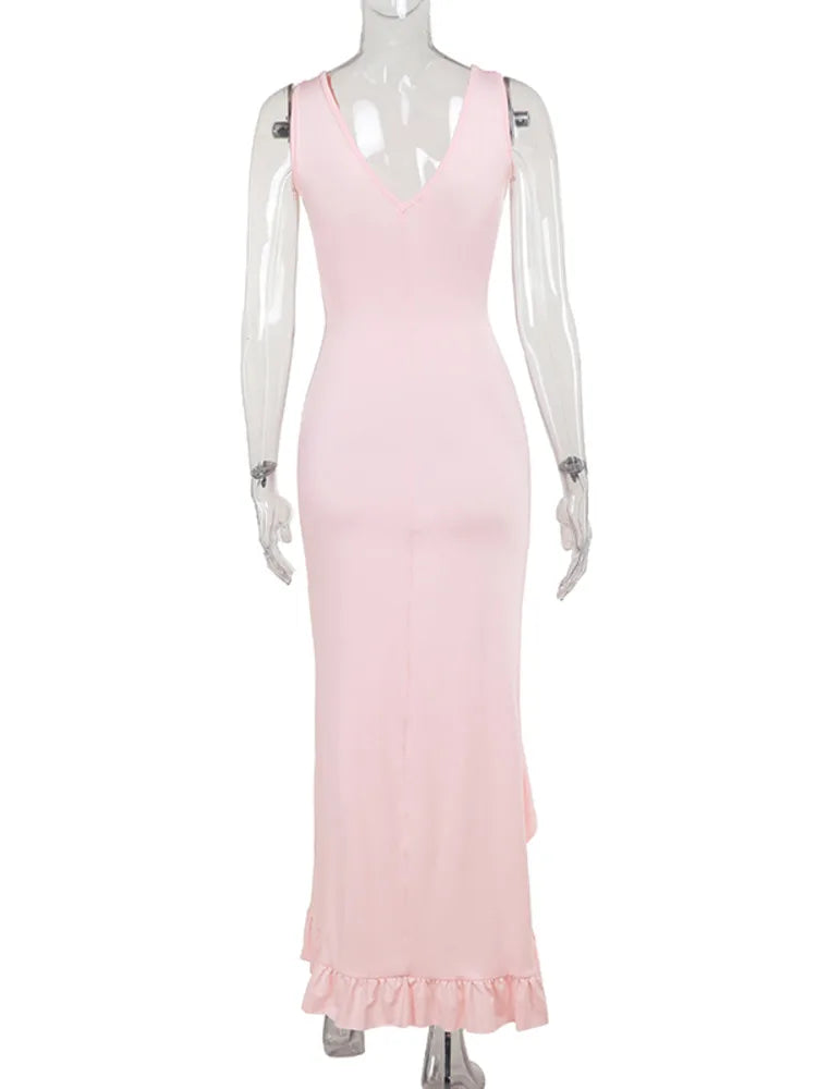 Dames Maxi Jurk met Asymmetrische Splits en Volants