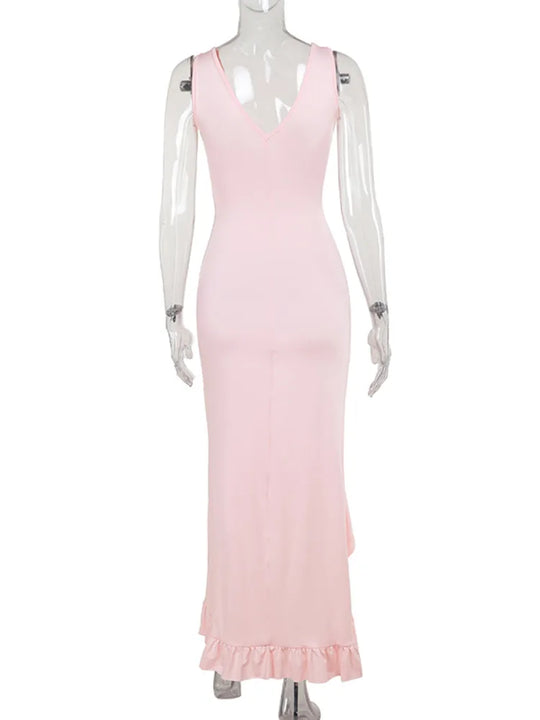 Dames Maxi Jurk met Asymmetrische Splits en Volants