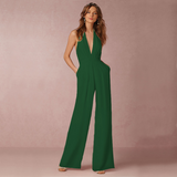 Effen Jumpsuit Dames – Comfortabele Wijde Broek met Korte Mouwen en Ceintuur