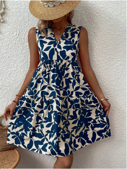 Zomerjurk met plantenprint en zonder mouwen
