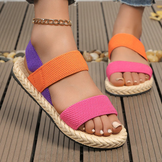 Kleurige dames sandalen op espadrille zool
