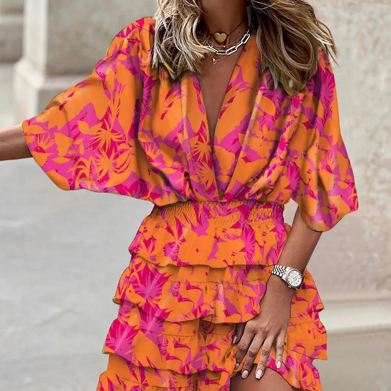 Kleurige Mini-jurk met Ruffles