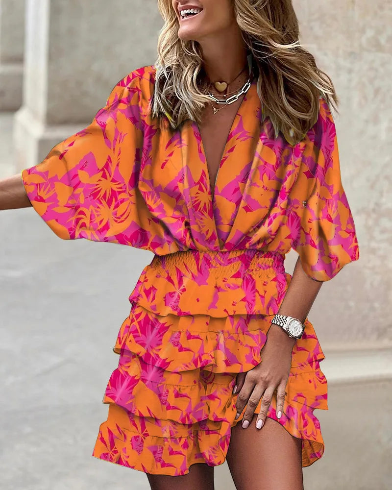 Kleurige Mini-jurk met Ruffles
