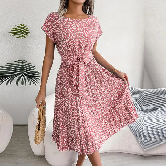 Dames Midi Jurk met Bloemenpatroon en Ceintuur