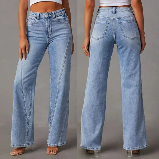 Damesjeans met wijde pijpen en hoge taille