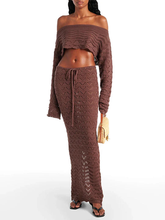 Aleia | Schattige Set | Gevlochten Details | Lange Rok | Crop Top | Modieus