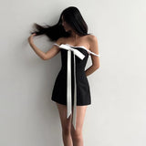Mini Jurk met Strepen en Decoratieve Strik