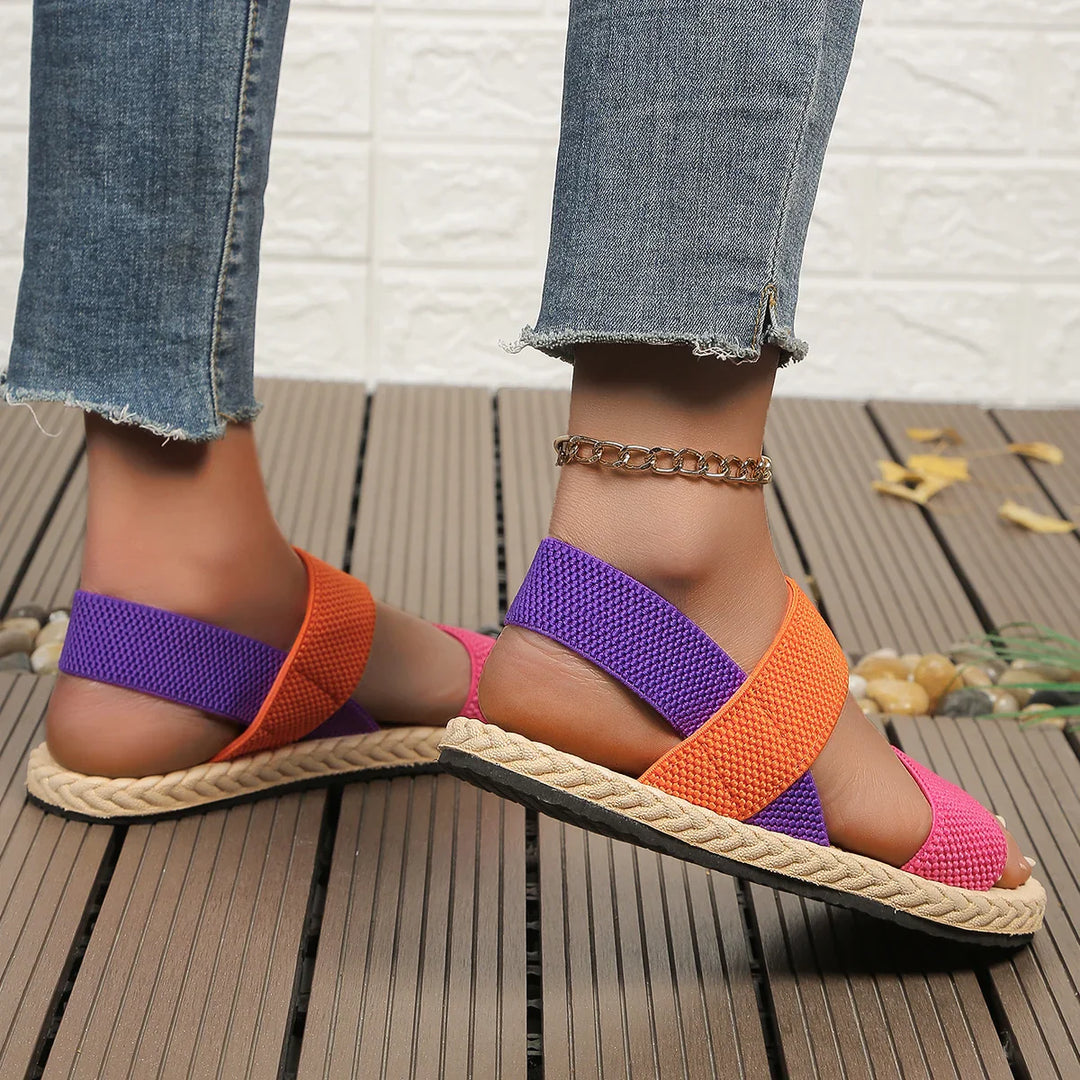 Kleurige dames sandalen op espadrille zool