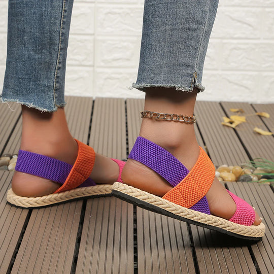 Kleurige dames sandalen op espadrille zool