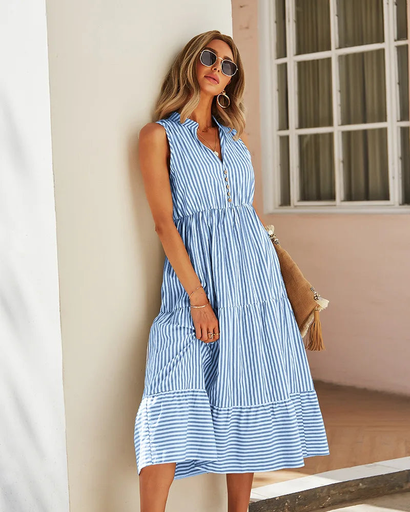 Zomerse Midi Jurk met Strepen
