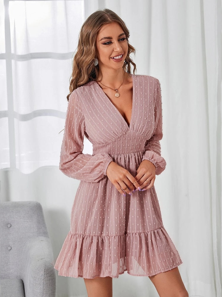 Jurk met Lange, Transparante Mouwen en Ruffles