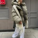 Bonnyshow Dames Winter Puffer Jas | Warme Katoenen Parka met Capuchon | Losse Gequiltde Broodjas met Rits
