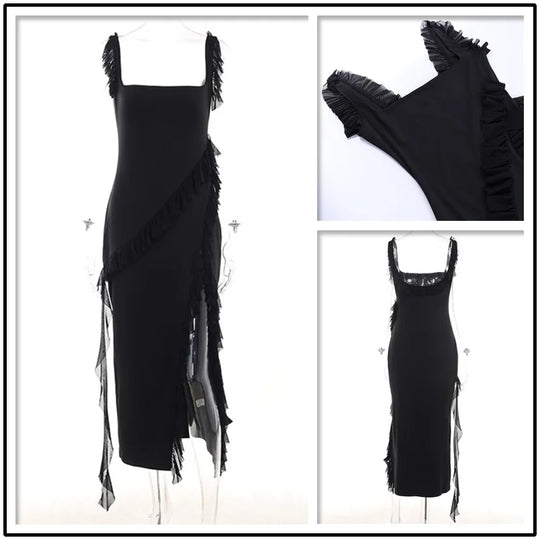 Jurk met ruffles en hoge split