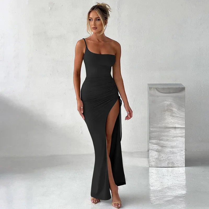 Dames Maxi Jurk Eén Schouder met Asymmetrische Splits