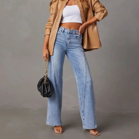 Damesjeans met wijde pijpen en hoge taille