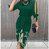 Elegante dames midi jurk met decoratieve mouwen