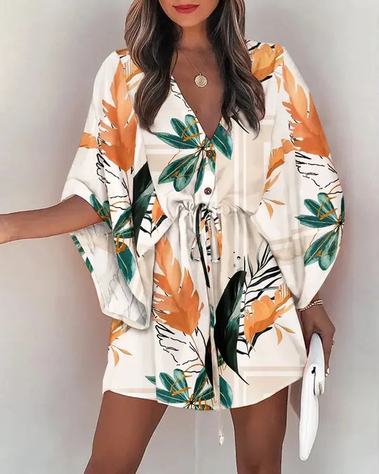 Zomerse jurk met print en brede mouwen