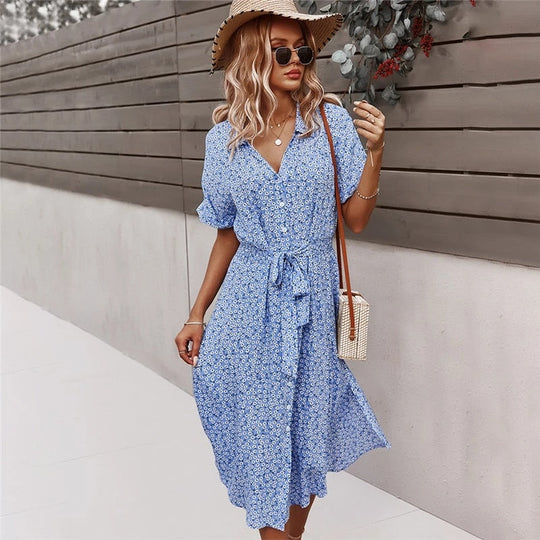Zomer midi jurk met bloemenprint