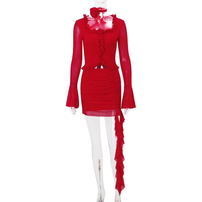 Elegante jurk met lange mouwen en ruffles