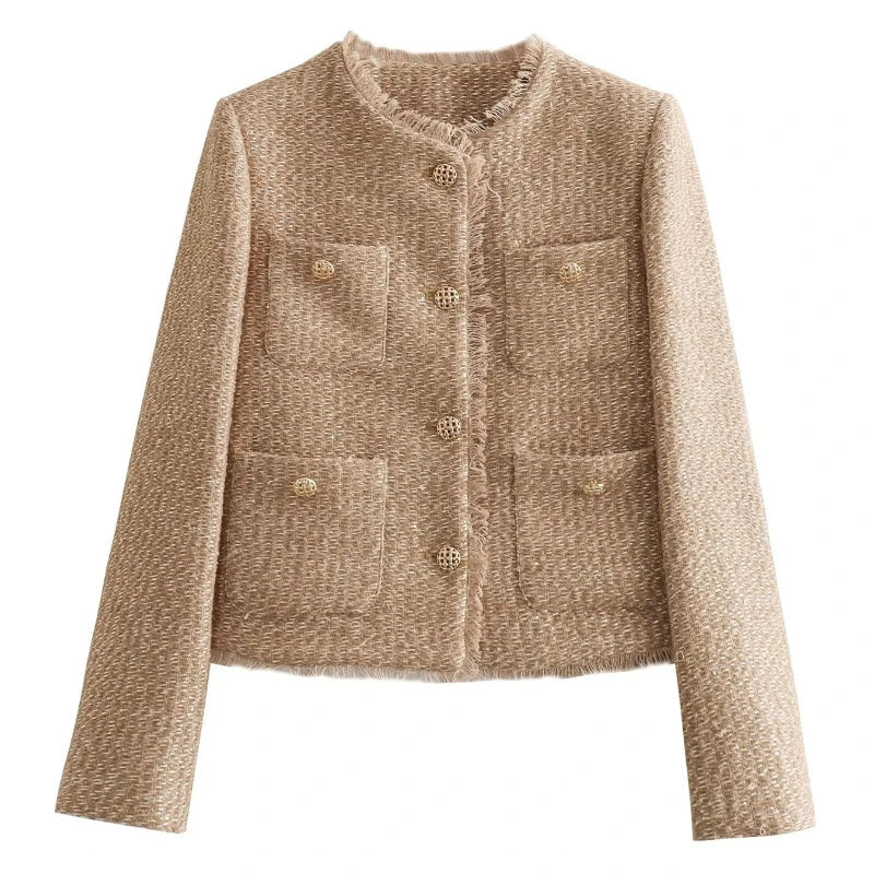 Dames Cropped Tweed Jacket | Lange Mouwen | Elegante Korte Jassenstijl