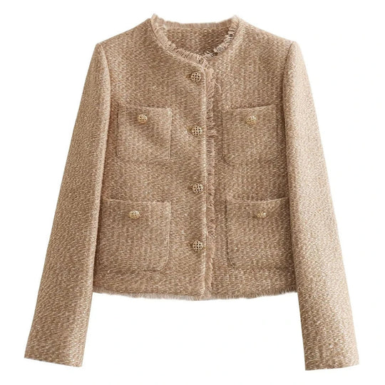Dames Cropped Tweed Jacket | Lange Mouwen | Elegante Korte Jassenstijl
