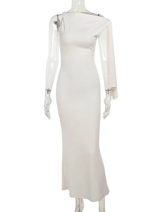 Elegante Dames Maxi Jurk Één Schouder met Strik