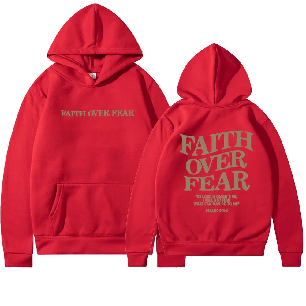 Dames Oversized Hoodie met Faith Over Fear Bijbelvers Print