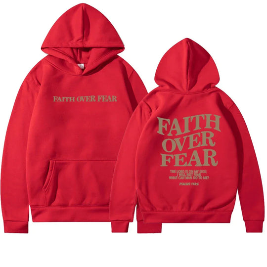 Dames Oversized Hoodie met Faith Over Fear Bijbelvers Print