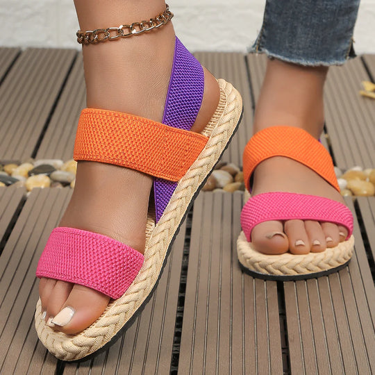 Kleurige dames sandalen op espadrille zool