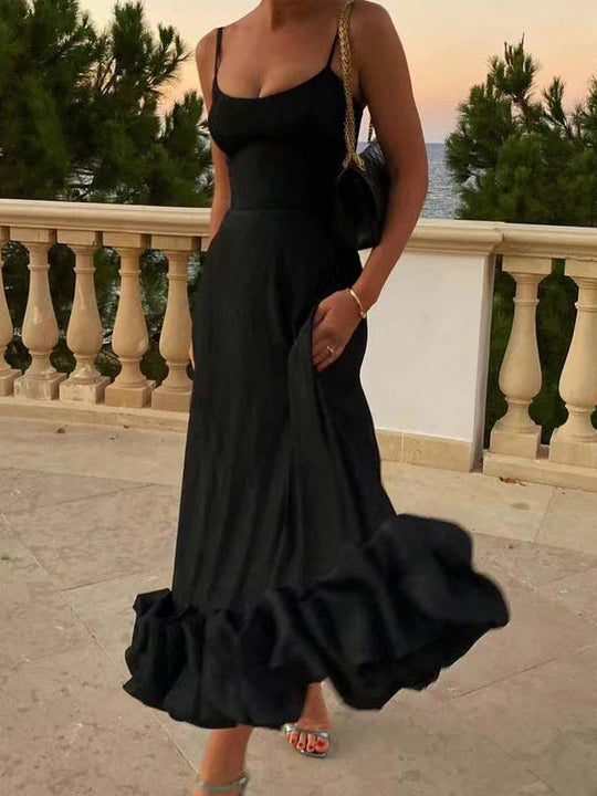 Elegante jurk met spaghettibandjes en ruffles